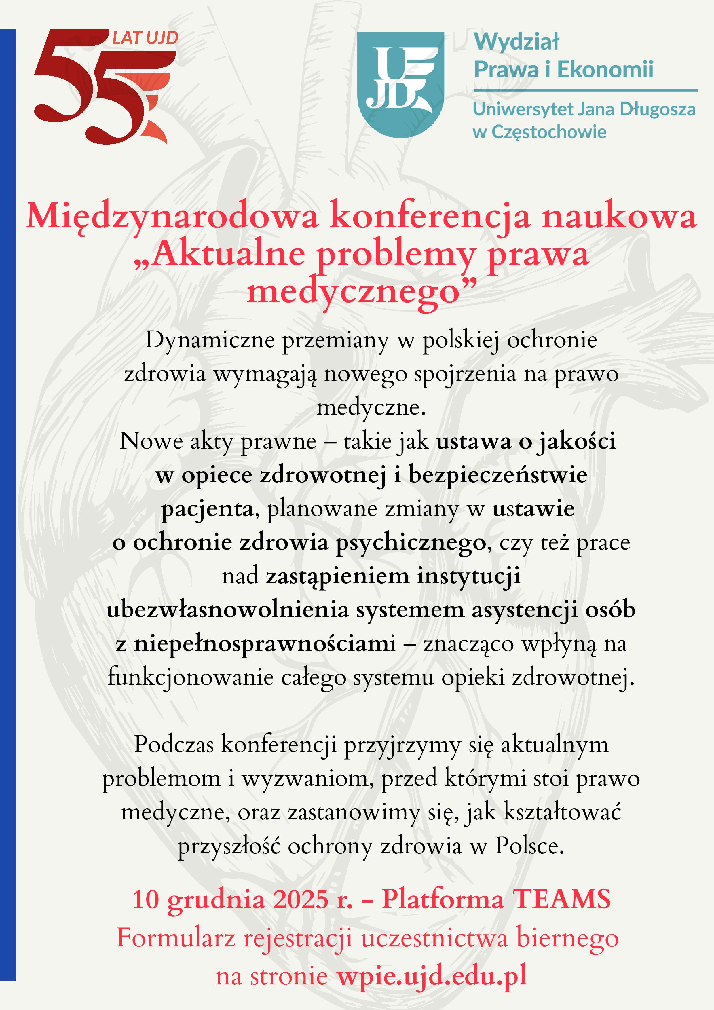  2025-12-10 Międzynarodowa konferencja naukowa „Aktualne problemy prawa medycznego” - plakat